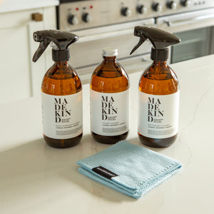 Photo of Madekind's Spring Cleaning Kit with a blue dishcloth