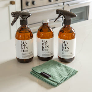 Photo of Madekind's Spring Cleaning Kit with a green dishcloth